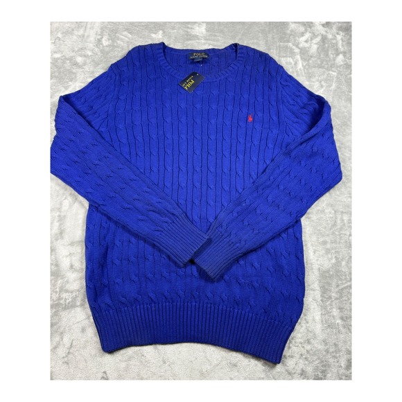 Polo Ralph Lauren Kids Cable Knit Cotton Sweater Blue Red Pony XL (18-20) - Picture 1 of 12